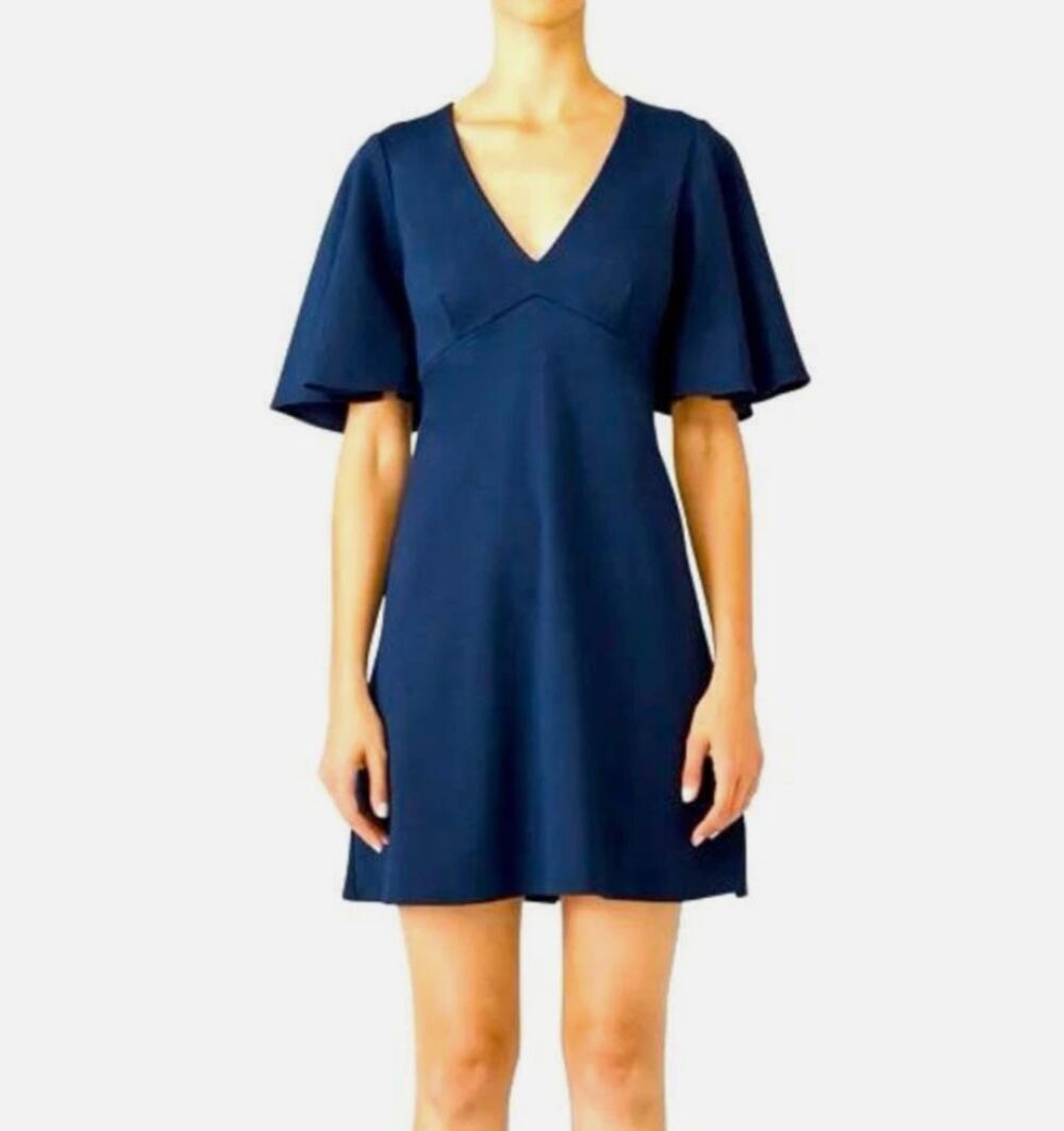 nwt new A by Amanda Uprichard Navy Ruffle Cap Sleeve Sheath Dress size large